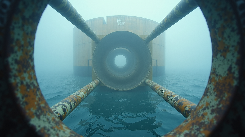 Eye-level view of offshore wave energy converter platform